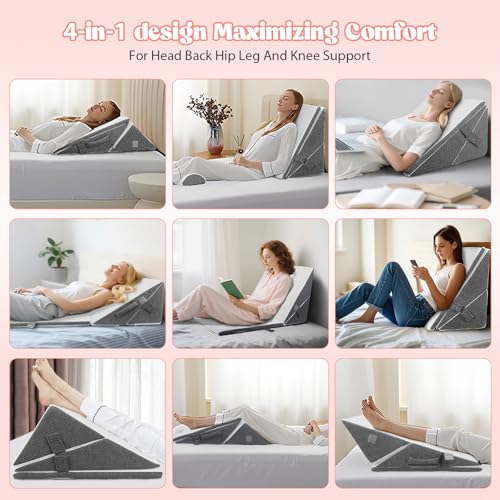 Keilkissen Bett aus Memory-Schaum mit Verstellbarer Höhe - Ideal bei OP-Erholung, Reflux, Schnarchen & Rückenproblemen, Orthopädisches Schlafkissen für Bettlägerige mit Waschbarem Bezug & Tragegriffen