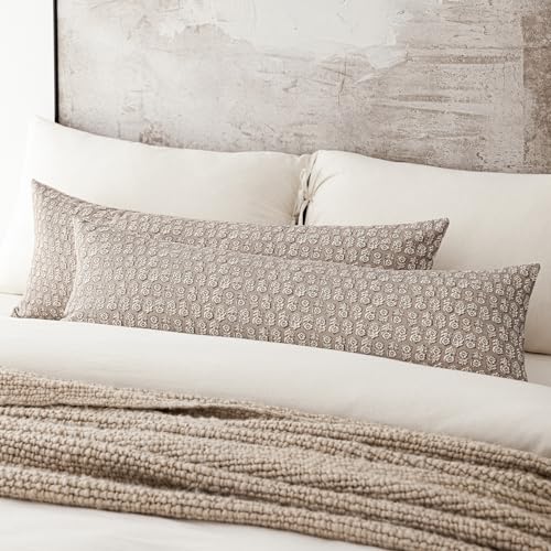 Image of Foindtower Set of 2 Decorative Floral Body Lumbar Throw Pillow Covers Neutral Modern Farmhouse Cushion Covers Vintage Home Decor for Sofa Couch Chair Bedroom Living Room,14x36 Inch,Tan Taupe
