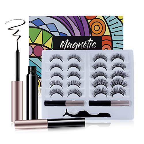 10 Pairs Reusable Magnetic Lashes Kit with 2 Eyeliners, Waterproof, Thick, Easy to Apply & No Glue Needed, Natural Look False Eyelashes Including Tweezers