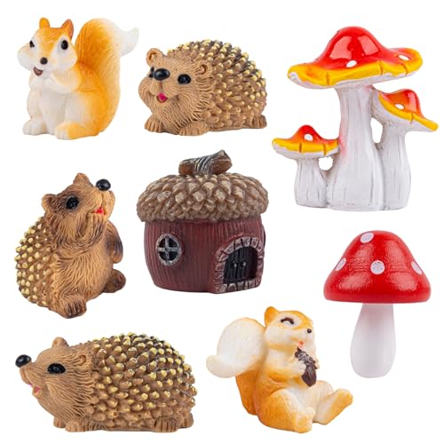 Framendino, 7 Pack Resin Fairy Garden Accessories Set Mini Hedgehog