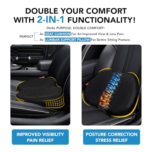 kingphenix Wedge Car Seat Cushion: Memory Foam Truck Seat Cushion for Car Seat Driver - Sciatica and Back Pain Relief - Enhancing Driving Comfort -Black
