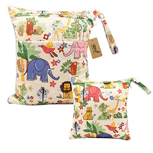 iZiv 2 Pack Bébé Sacs à Couche Lavable Réutilisable Imperméable, Sac Nappy, Sac de Couche à Langer Suspendre Lavable et Imperméable Réutilisable Organisateur, Double Fermeture à Glissière Impression