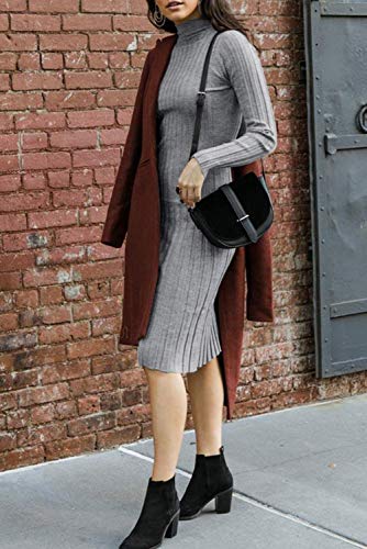 Image of MEROKEETY Women's Long Sleeve Sweater Dress 2025 High Neck Slim Fit Ribbed Knit Midi Winter Dresses, Grey XS