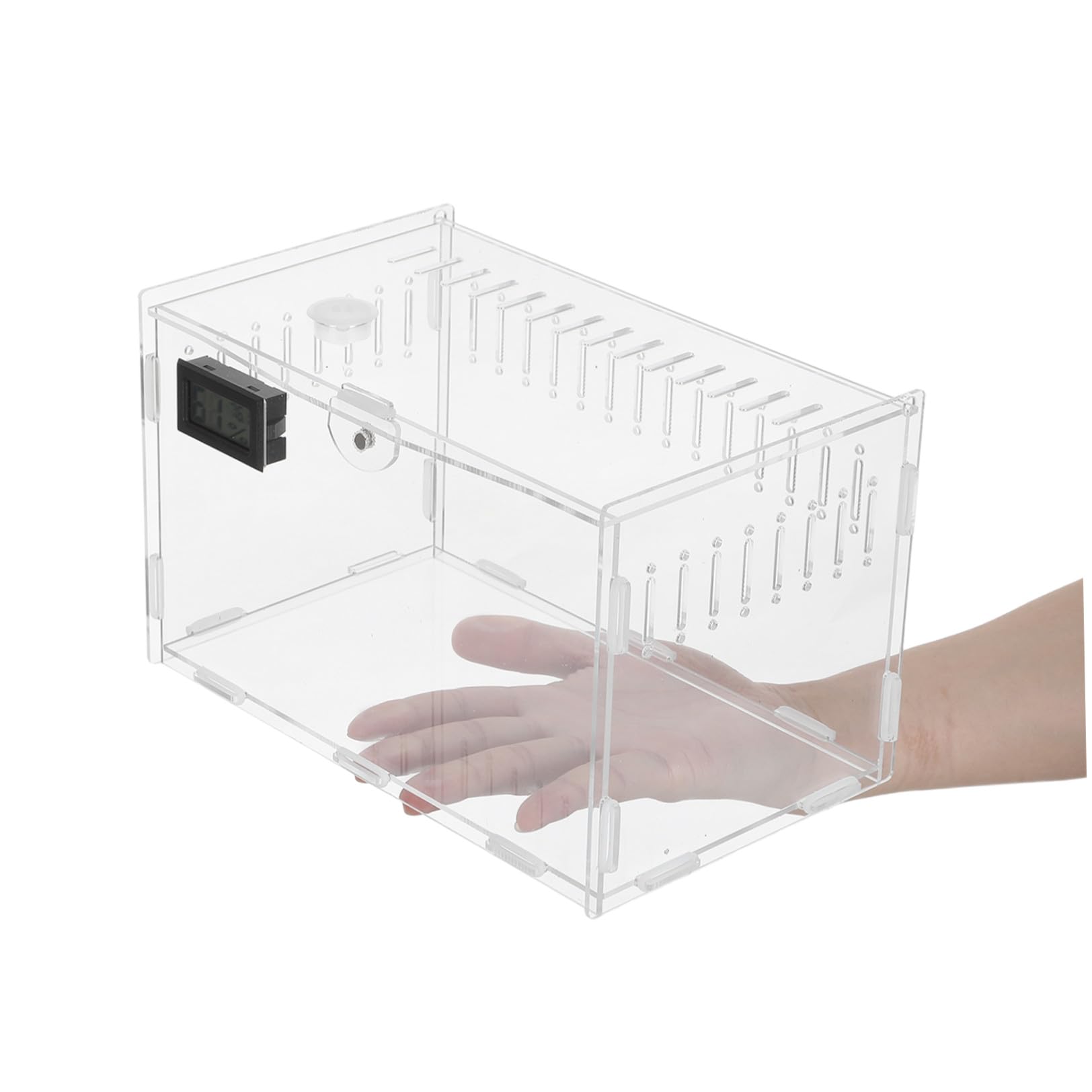 Sosoport Terrario per Rettili in Acrilico con Termometro Digitale e Igrometro, Struttura Trasparente a 360°, Grande Ventilazione e Fondo Rimovibile, per Allevatori di Gechi Leopardo