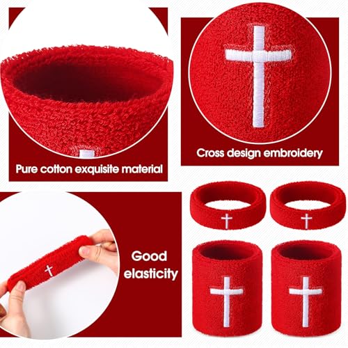 Image of Soulchen 4 pcs Cross Bicep Bands Wrist Bands Christian Arm Sweat Wristbands Absorbent Armband for Men Women Football Baseball Players Sports Activities Supplies
