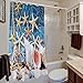 BROSHAN Beach Shower Curtains for Bathroom, Coastal Fishing Nets Seashells Conch Starfish on Wooden Board Ocean Bathroom Decor, Blue Waterproof Fabric Shower Curtain with Hooks