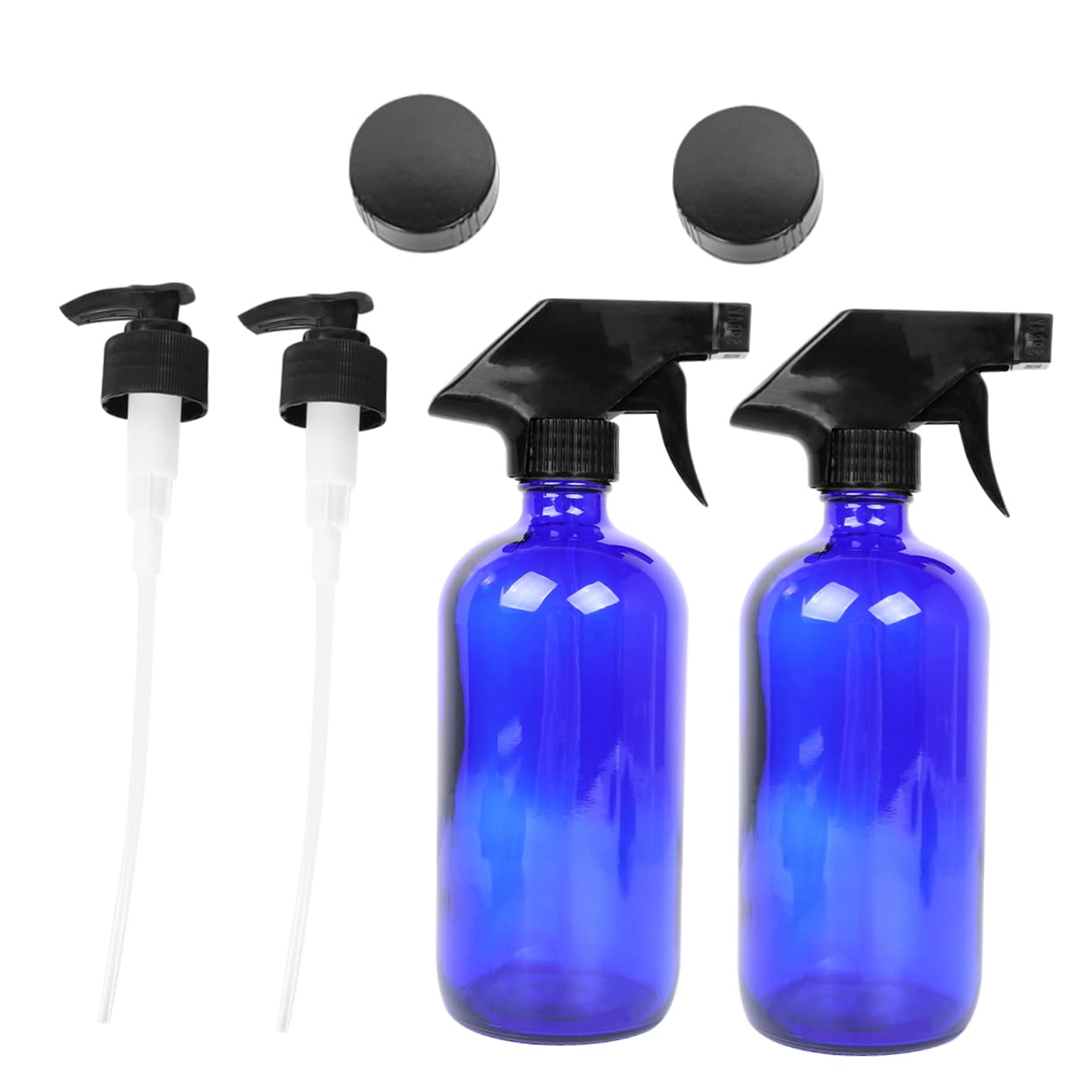 Bottiglia Spray in 500ml Blu, Riutilizzabile | Set 2 Pezzi Pompe e Tappi, per Profumo e Make-up Water, Formato da Viaggio