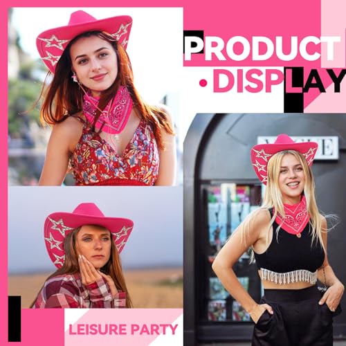 Image of SHENYI Cowgirl Hat and Bandana and Heart Sunglasses Glitter Rhinestone Star Cowboy Hat Western Sparkly Hats for Women Men