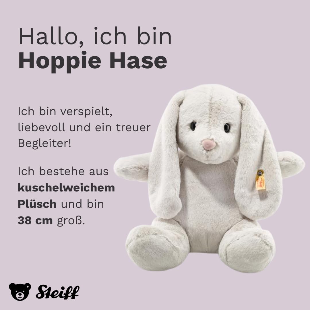 Steiff Kuscheltier Hase Hoppie, Süßes Stofftier, Jungen, Mädchen & Babys ab 0 Monaten, lange Ohren, Soft Cuddly Friends, Plüschtier 38 cm klein, 080487