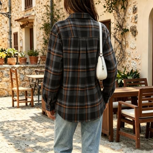 Button Down Shirts for Women Long Sleeve Plaid Stand Collared Tunic Blouses - image 2