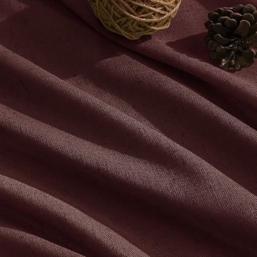 Image of Nanspring Reddish Brown Linen Blend Light Filtering Back Tab Curtains 108 Inches Long, Semi Sheer Privacy Drapes for Living Room & Bedroom, 52x108 inch, 2 Panels
