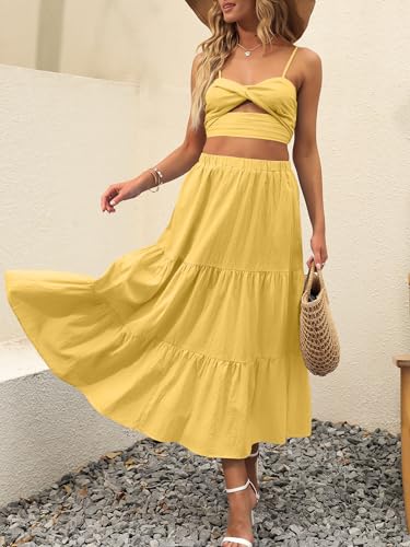 Image of ANRABESS Women's Summer Boho Flowy Swing Tiered A-Line Maxi Skirt 2026 Fashion Trendy Elastic Waist Pleated Long Beach Dress