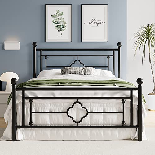 HOOMIC-14-Inch-Queen-Size-Metal-Platform-Bed-Frame-with-Vintage-Headboard-and-FootboardMattress-Foundation-for-StorageNo-Box-Spring-NeededEasy-AssemblyBlack