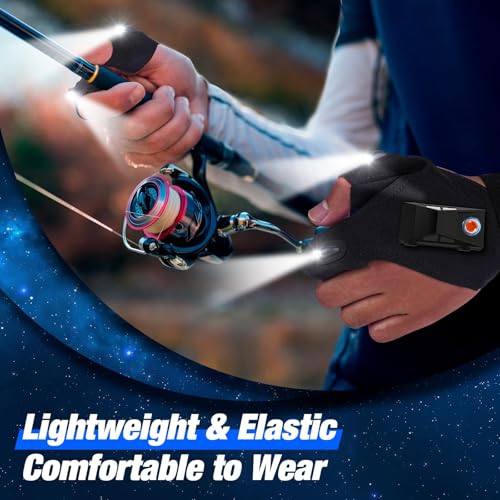 Image of PARIGO LED Flashlight Gloves Gifts for Men Women Christmas Stocking Stuffers for Men Husband Boyfriend Fathers Dad Who Have Everything, Waterproof Lighted Glove Fishing Gift for Birthday Cool Gadgets