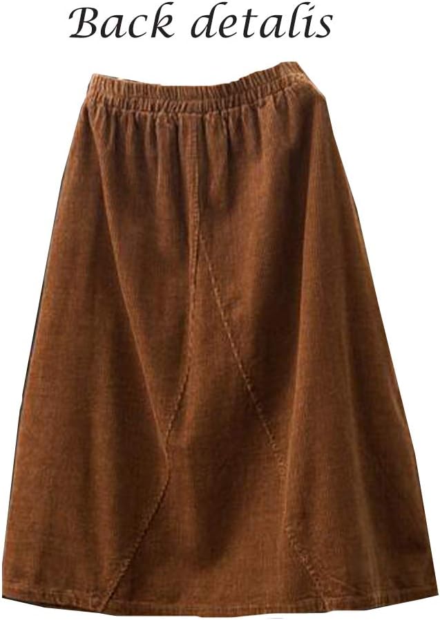 Minibee Women's Corduroy Midi Skirt Front Split Buttons Decoration A-Line Dress - Image 4