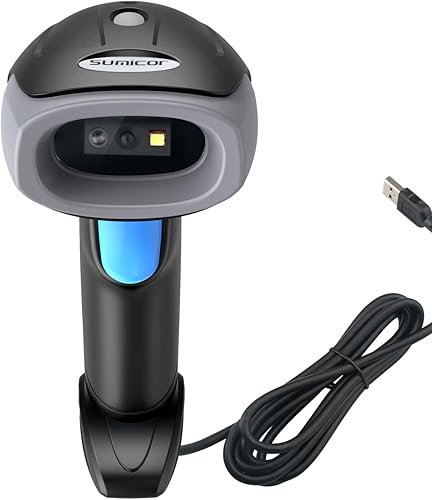 Sumicor Escáner de código de barras 1D 2D cable USB de 66 pies de longitud lector de código de barras Plug Play compatible con escaneo de pantalla