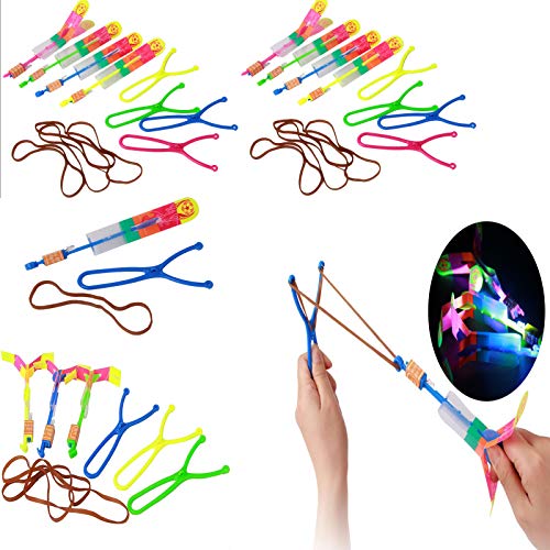 24 pcs LED helicopter sling shot.Light Arrow Rocket,helicopter flying toy party fun.Gift elastic slingshot flying copters birthdays thanksgiving day Christmas day outdoor game for kids.