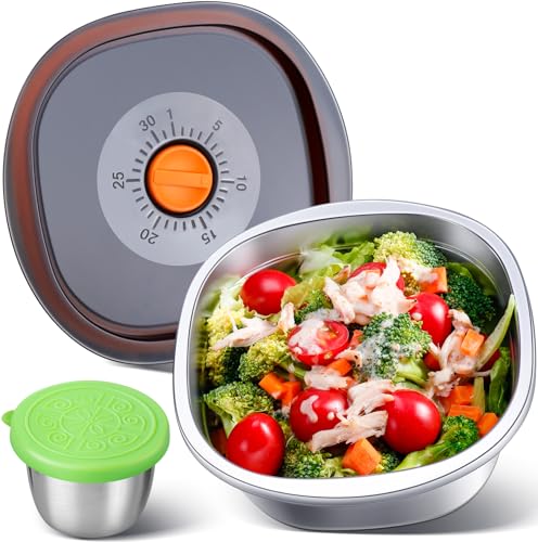 Image of 2-Piece Stainless Steel Salad Bowl Set, 1 Bowl (50 oz) & 1 Dressing Cup