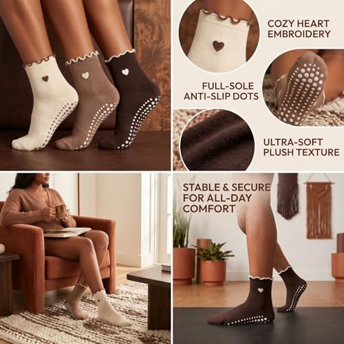 Image of Soxbang 3 /6 Pairs Cute Pilates Socks with Grips,Yoga Socks Barre Sock Non Slip Grip Embroidery for Barre Ballet Workout