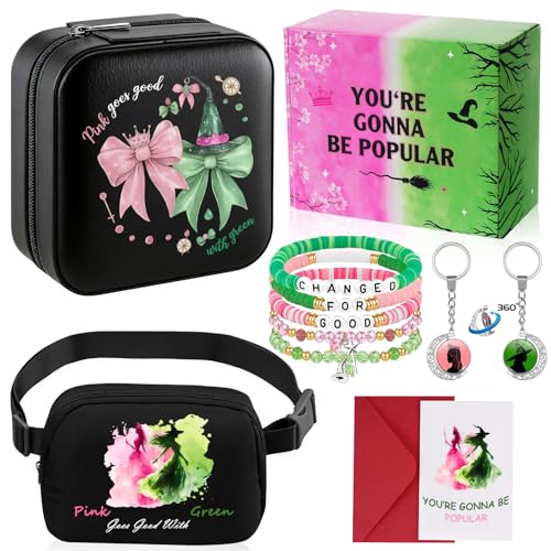 TYMGCHQ Witch Gifts Set for Girls Women BirthdayGift Set with Jewlery Box Waist Pack Key Chain Friendship Beads Bracelets Greeting Card Witch Themed Girls Gift