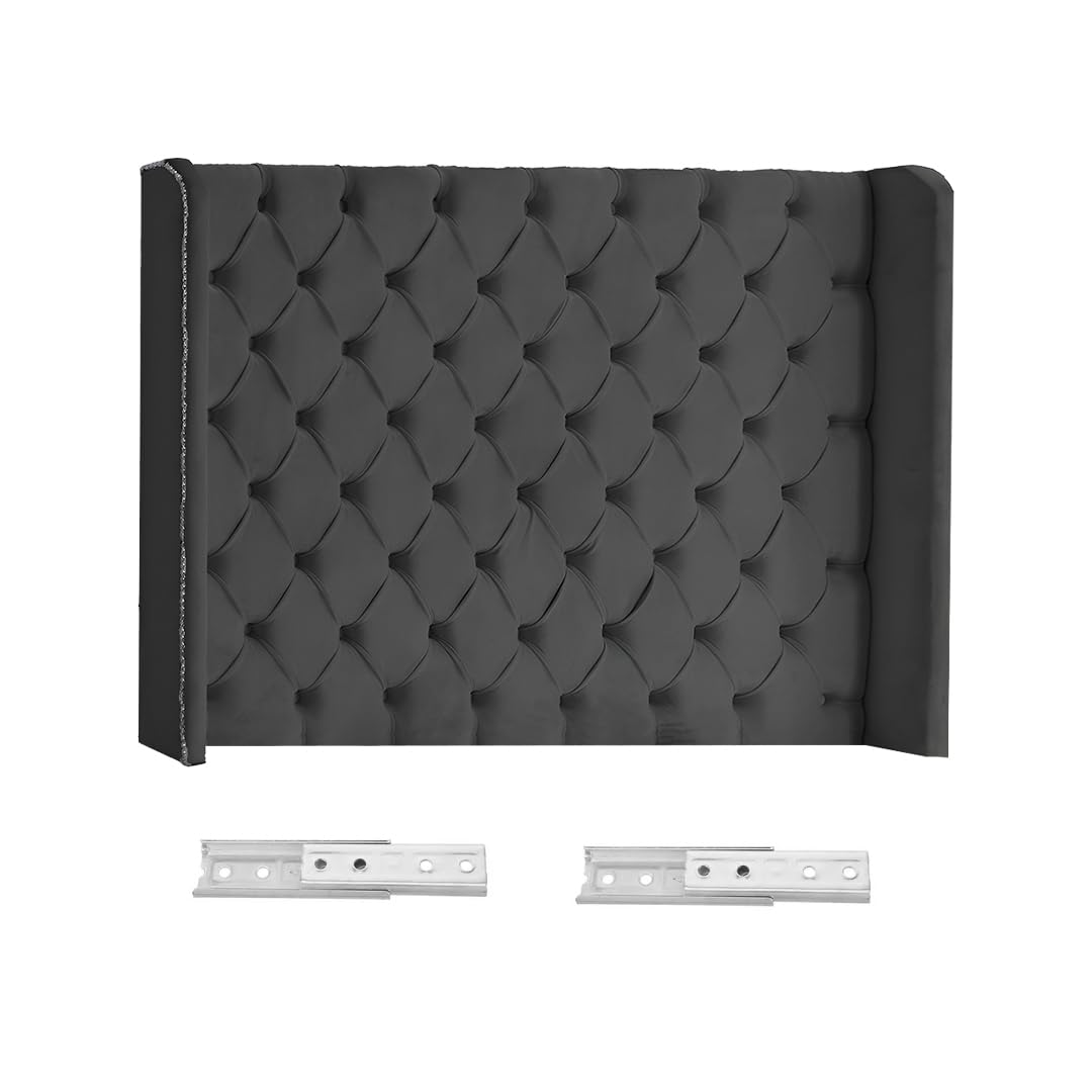 Chesterfield Winged Handmade Divan Bed Headboard | Plush Velvet Fabric Headboards for 3ft single bed Frame | Elegant design with wooden material headboards for beds (Black, 3ft Single Height-36inch)