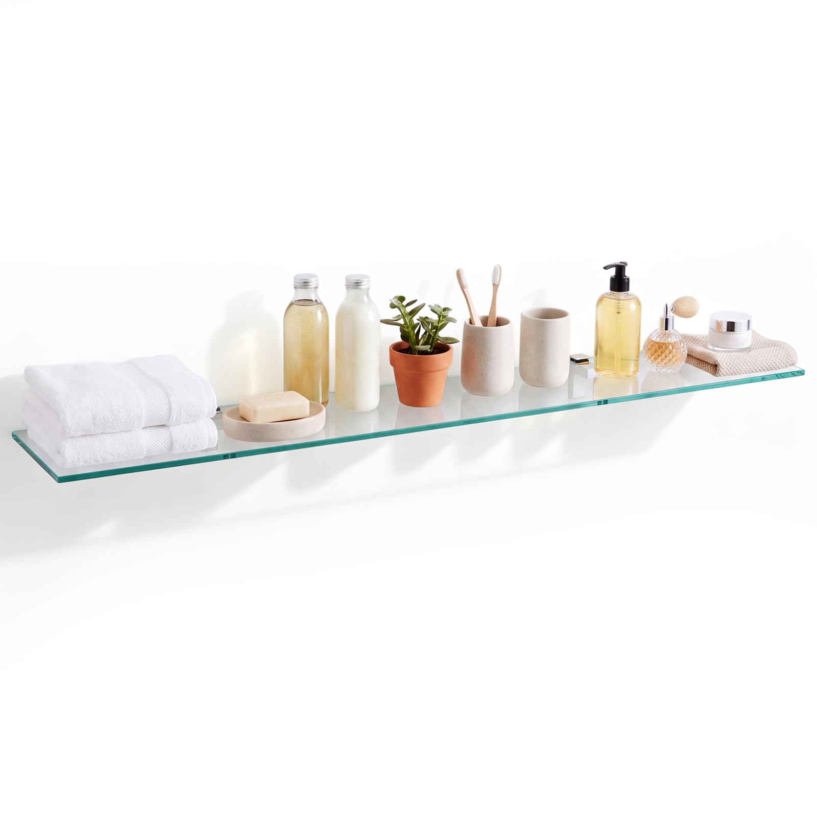 8" X 48" Tempered Glass Bathroom Shelf &amp; Stainless Steel Floating Brackets