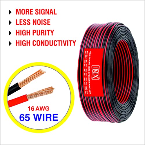 Image of MX Speaker Cable Wire 50m Coil Red & Black 65-Strand Audio Wire 3.6mm x 7.2mm OD for Home Theater, Hi-Fi Speakers, Amplifiers, Car Audio & Sound Systems Flexible Speaker Connection Cable (3978)