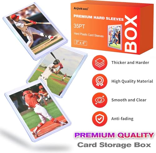 Image of 100 Pack Card Sleeves Hard Plastic, Arjiekwei 3 inchX 4 inch Baseball Cards Protectors Plastic, Premium Card Holder for Trading Sports Baseball Football Game Cards (100 Hard)