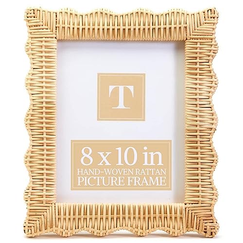 Two's Company Wicker Weave Rattan Photo Frame 8X10 - Hand Woven Picture Frame, Rattan Wall Decor, Tabletop Boho Picture Frame - Scalloped Picture Frame For Rustic, Farmhouse, Coastal & Bohemian Homes #TOP12