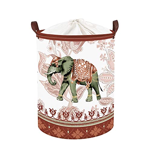 Clastyle 45L Cesto Ropa Sucia Elefante Étnico Rojo Plegable Cestas Lavanderia Animal Flor Redonda para Salón Baño, 36x45 cm Cover