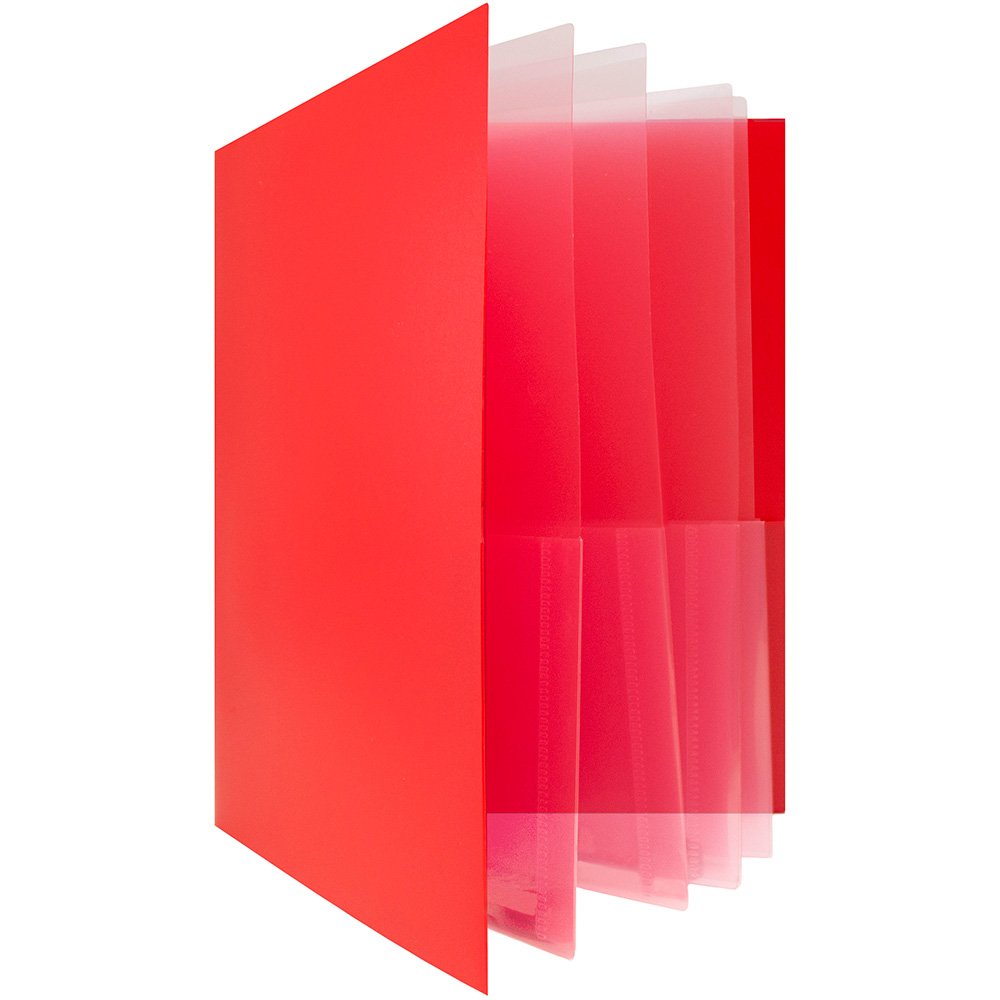 JAM PAPER Heavy Duty Plastic Multi Pocket Folders - 10 Pocket - Red - 3/Pack