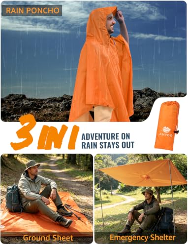 Image of ANYOO Hooded Rain Poncho for Adults Waterproof Lightweight Rain Coat for Men Women Reusable Rain Jacket for Emergency Outdoor