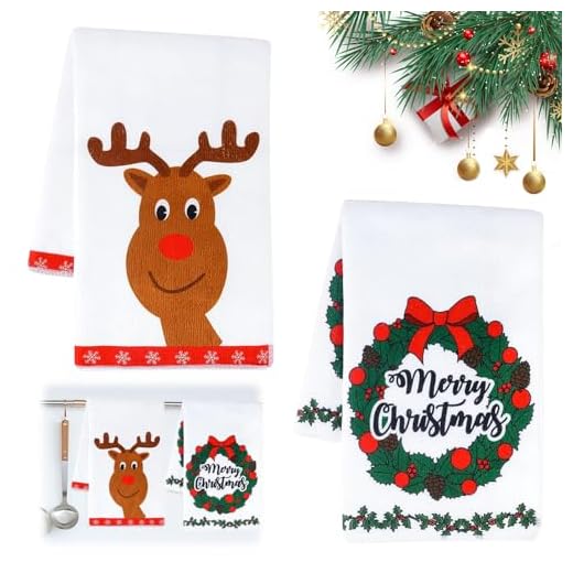 GAROMIA Paño de cocina Navidad 2 unidades de algodón Papá Noel camión paño de cocina 60 x 40 cm absorbente toalla de cocina Navidad paños de cocina decoración invierno juego de toallas