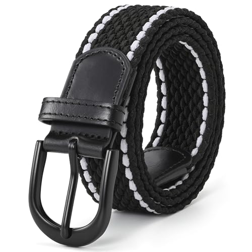 Image of Mile High Life | Braided Stretch Elastic Belts | Pin Oval Solid Black Belt Buckle | PU Loop End Tip Men /Women /Junior Belt