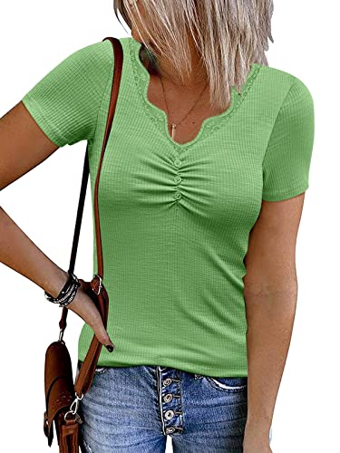 MaQiYa Women's Henley V-Neck Raglan Short Sleeve Tee - Color Block Casual Cotton Blend Top