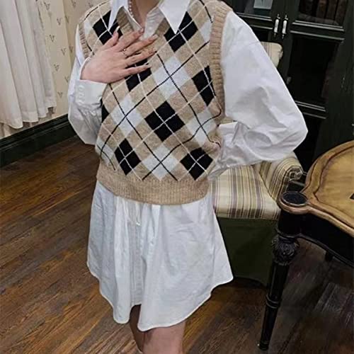 Image of Women's Sweater Vest,Y2K Sleeveless Pattern Preppy Style Knitted Crop Tank Top for Girl