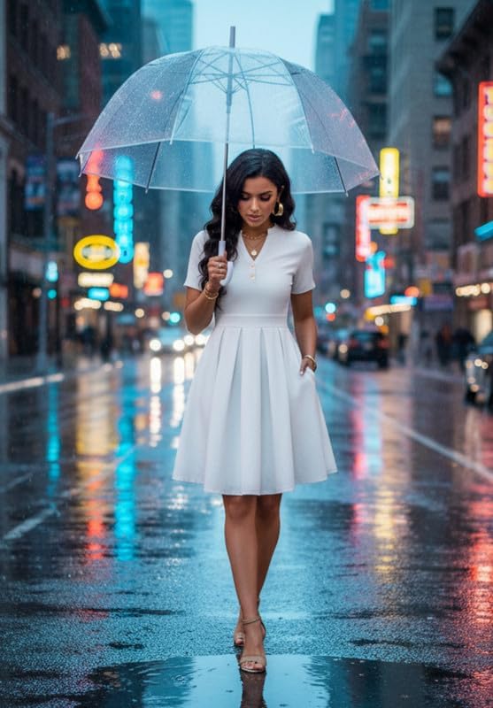 Womens Short Sleeve V Neck Casual Semi-Formal Dress Wedding Guest Cocktail Dresses with Pockets - Image 5