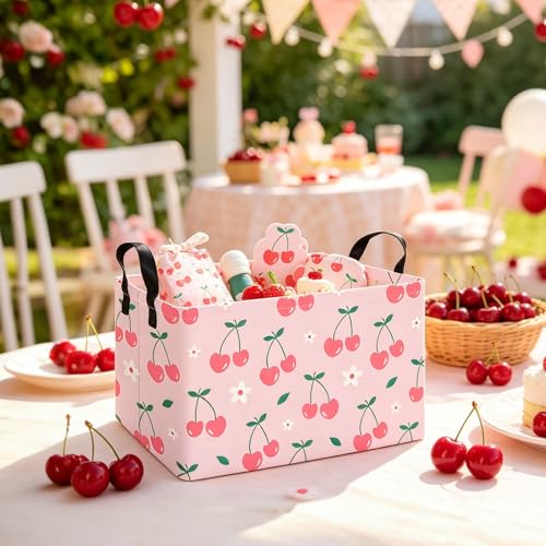 Image of Rectangular Storage Basket Fabric | Organizer Bin for Books,Clothes,Gifts,Pets-Perfect for Home,Office,Nursery,Dorm,Shelf(Rec-cherry)