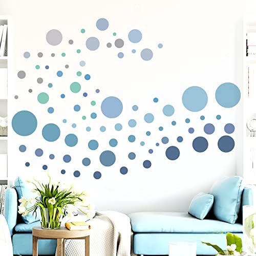 WandSticker4U®- 6 Bögen, 93 PUNKTE zum Kleben, pastell BLAU GRÜN TÜRKIS GRAU I Wandtattoo Punkte Kinderzimmer Wandsticker Kreise Dots I Möbelsticker Klebepunkte Mädchen & Junge Deko GROß