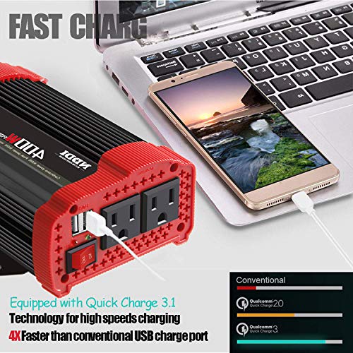 400W Car Power Inverter, DC 12V to 110V AC Converter with 2 Charger Outlets and Dual 3.1A USB Ports Cigarette Lighter Socket Adapter