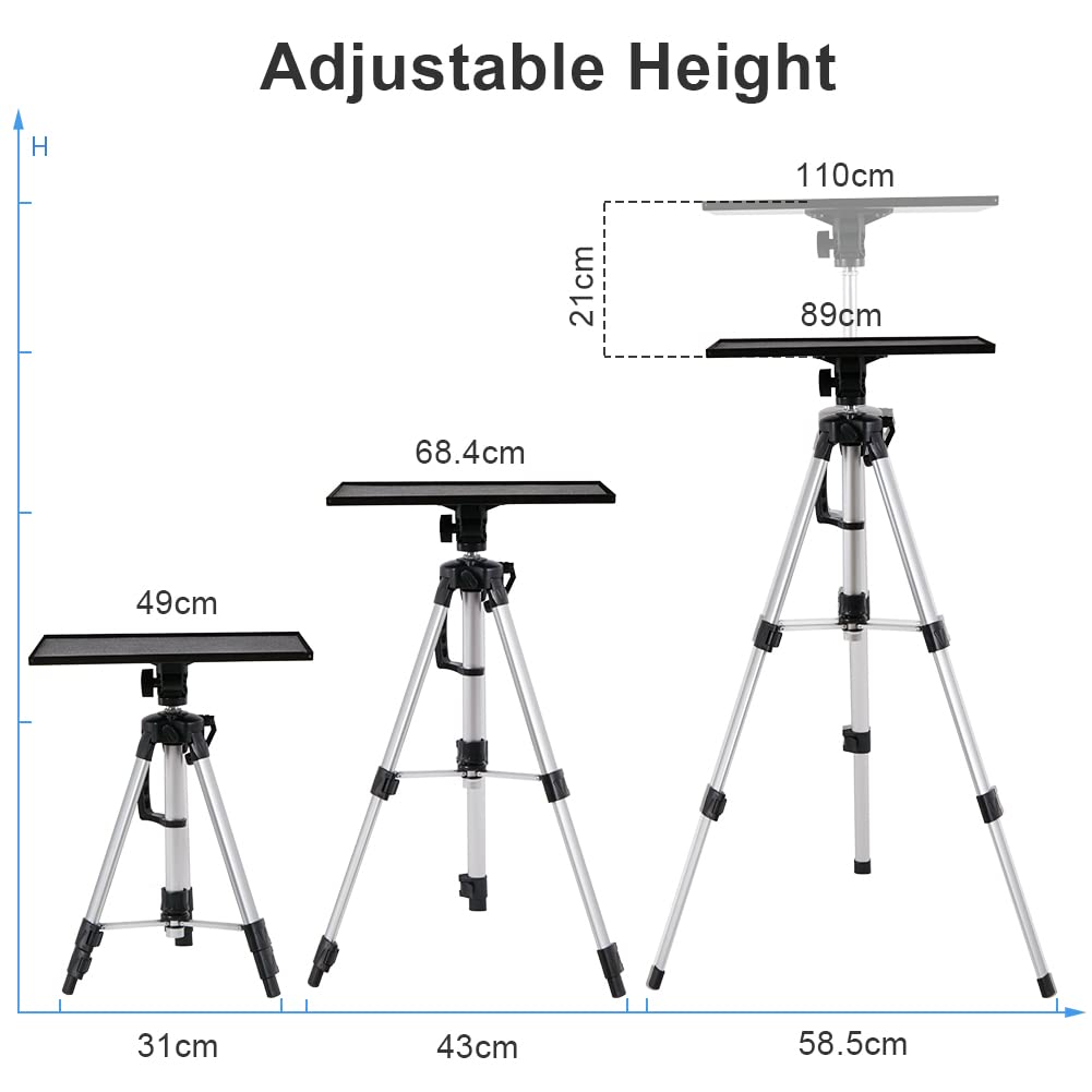 unho Trépied Vidéorojecteur en Aluminium, Support Projecteur Hauteur Réglable 53-138cm Table pour Videoprojecteur avec Plateau et Sac de Transport Idéal pour Studio Scène Réunion - Argenté