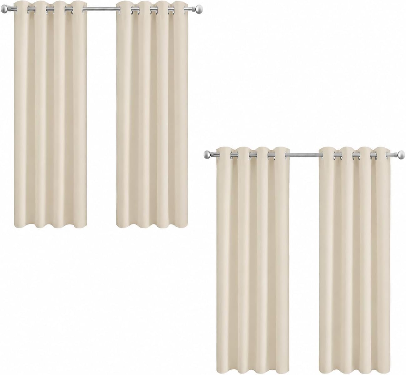 Aspire Homeware Blackout Curtains for Living room 66x54 Inch Cream Curtains Super Soft Privacy Protection & Thermal Eyelet Curtain 4 Panels with Tie Backs