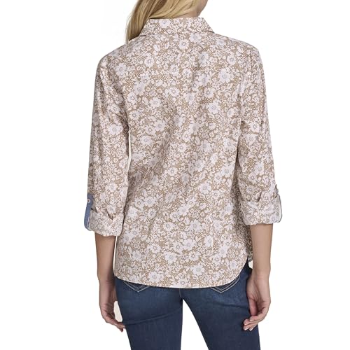 Image of Nautica Women's Button Front Long Sleeve Roll Tab Shirt