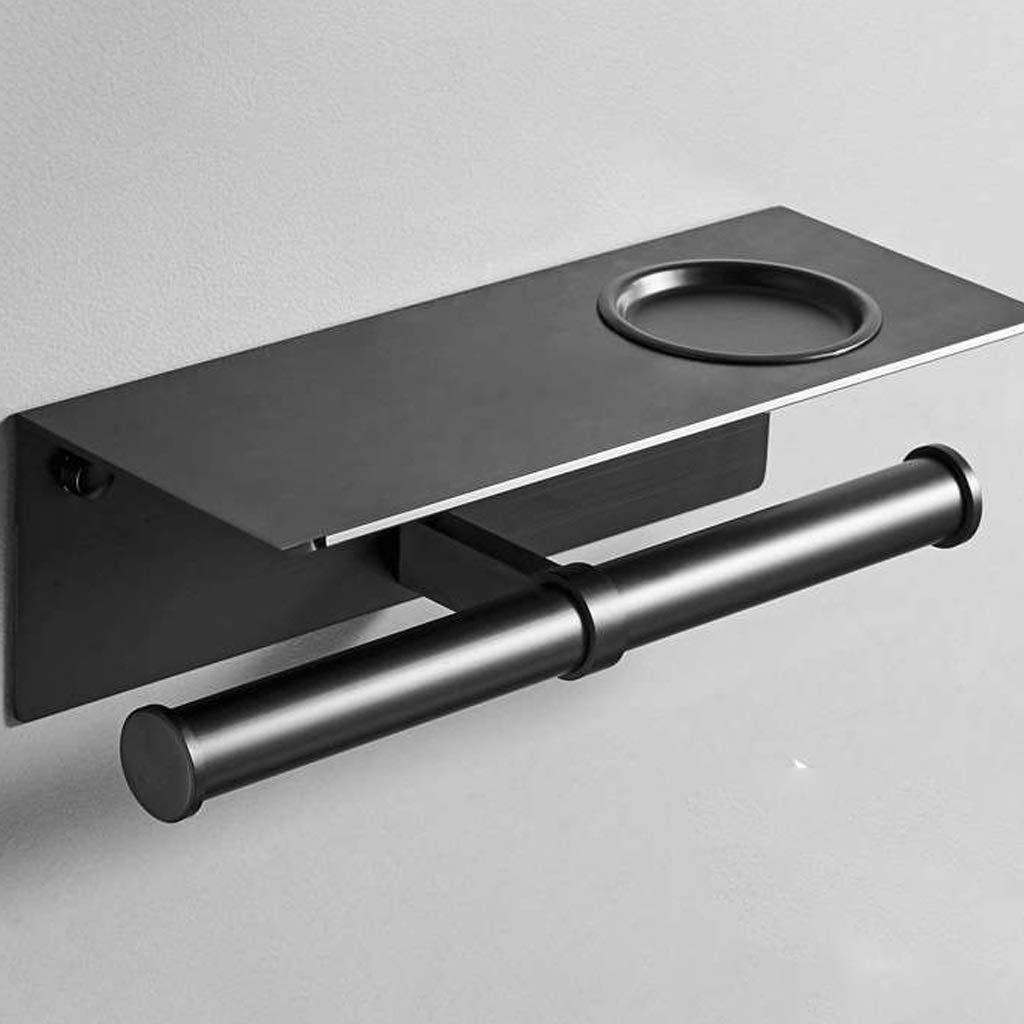 Portarotolo di Carta Montato a Parete, Resistente alla corrosione, Spazio Antiscivolo, Bagno in Alluminio, Portarotolo di Carta igienica, Portarotolo di Carta Mobile, Nero