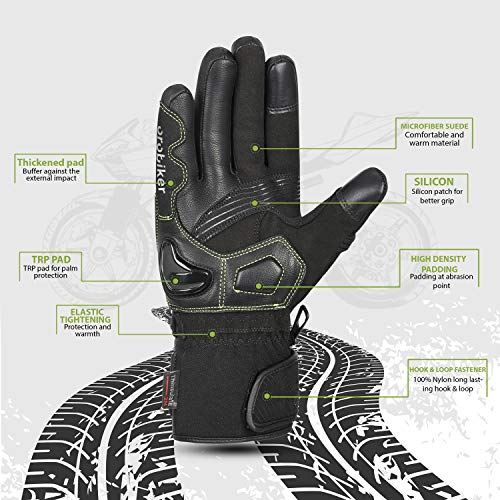 Winter Motorcycle Gloves | Oro Biker Winter Motorcycle Gloves Windproof Waterproof Gloves Thermal Gloves Touch Screen Powersports Gloves Winter Hiking Outdoor Sports (X-Large, Black/Green) #TOP2