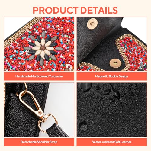 Image of Small Beaded Crossbody Bag for Women, Boho Cell Phone Shoulder Purse Wallet with Handcrafted Colorful Beads