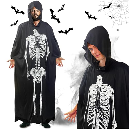 Viechoes Halloween Geister Kostüm Erwachsene - Komplettset Mit Umhang, Maske & Sichel