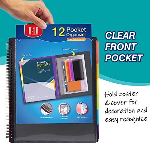 H4D 12 Pocket Poly Project Organizer, Spiral Multi Pocket Folder Organizer With Pockets, Multi-Subject Folder Notebook, Letter Size #TOP2