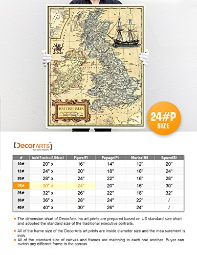 Image of DECORARTS - Large Vintage British Isles Map Canvas Wall Art, Antique UK England Scotland Ireland Map for Wall Decor, Hand-Stretched Giclee Print, Handcrafted in USA, 24x30''