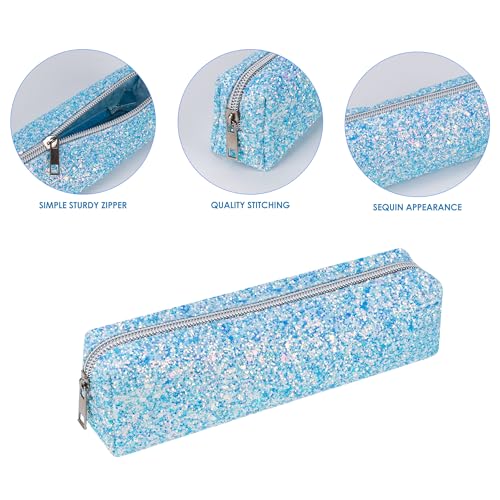 Image of Blue Pencil Box Glitter, Shiny Pencil Case, Stationery Zipper Portable Pencil Case, Stationery Storage Bag, for Daily Study Work (1Pcs)